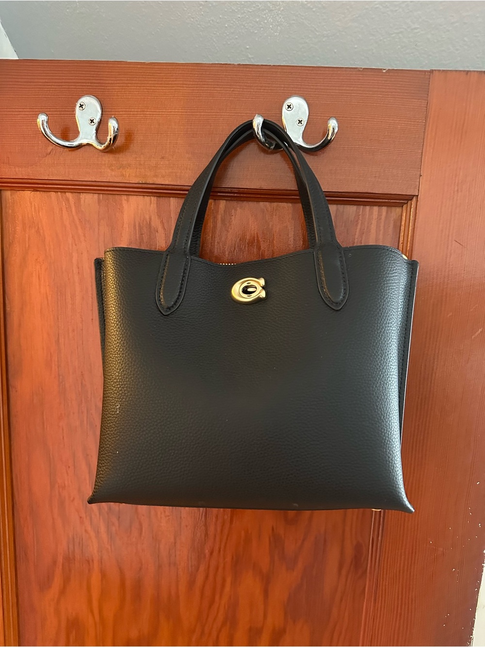 Classic Black Leather Tote Bag with Gold Accent - Coach